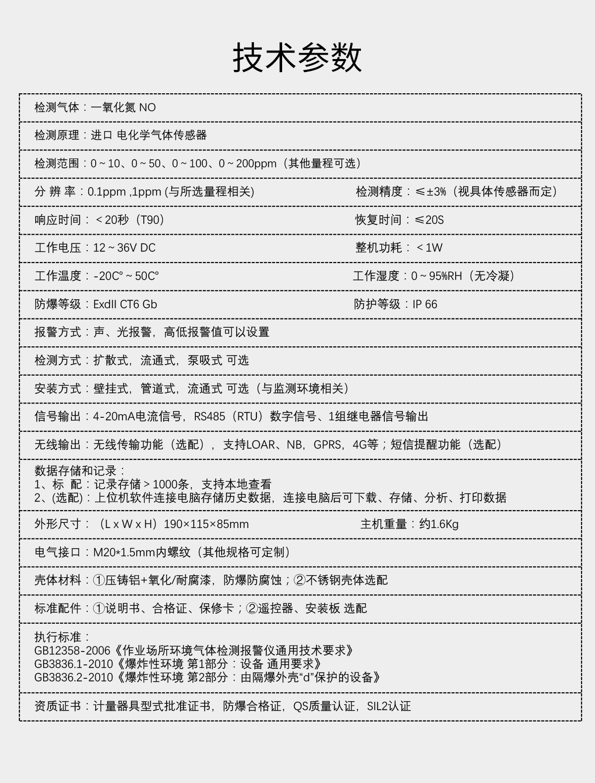 固定分體式一氧化氮檢測(cè)儀